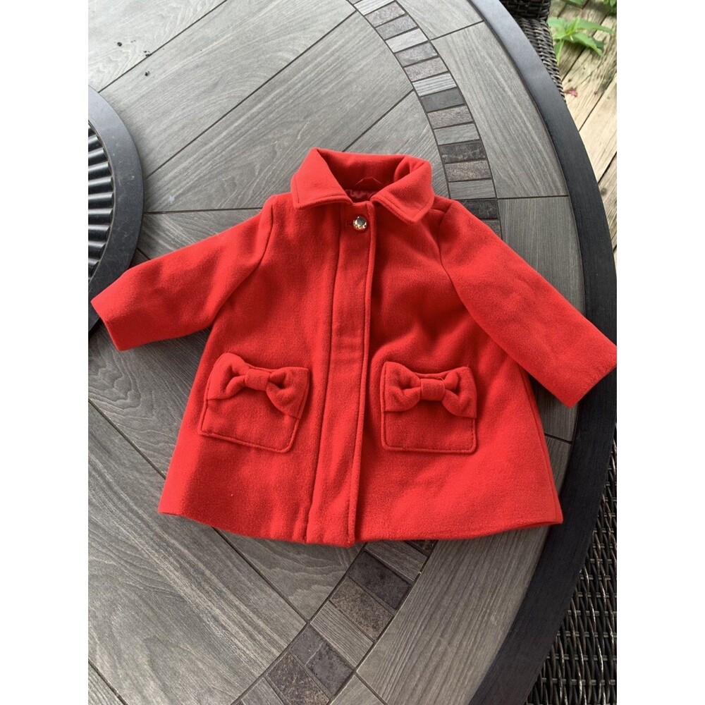 Baby Gap 0-6 Month Girl’s Red Jacket With Bow Pockets and Gold Button New
